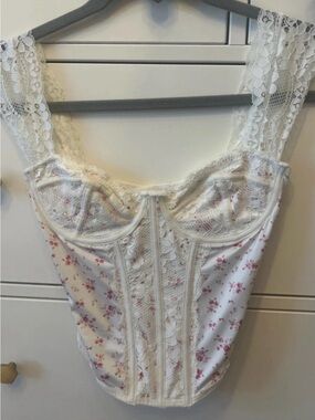 Forever 21 White Bustier Corset with Pink Floral